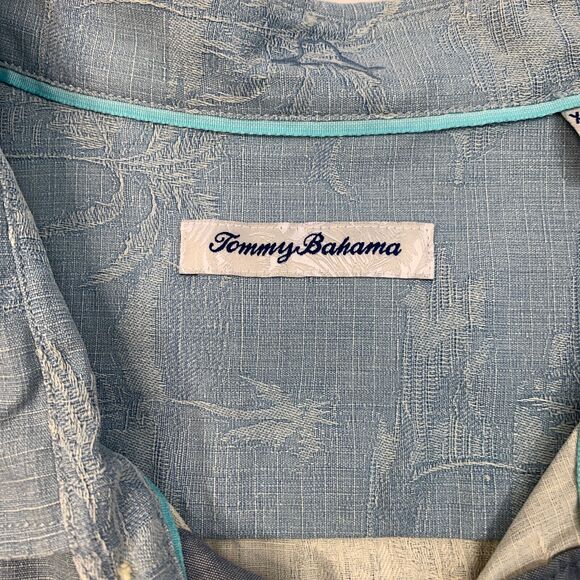 Tommy Bahama Shirt Mens XXL Breeze Blue Palms in Paradise Silk Hawaiian Jacquard - Picture 3 of 11